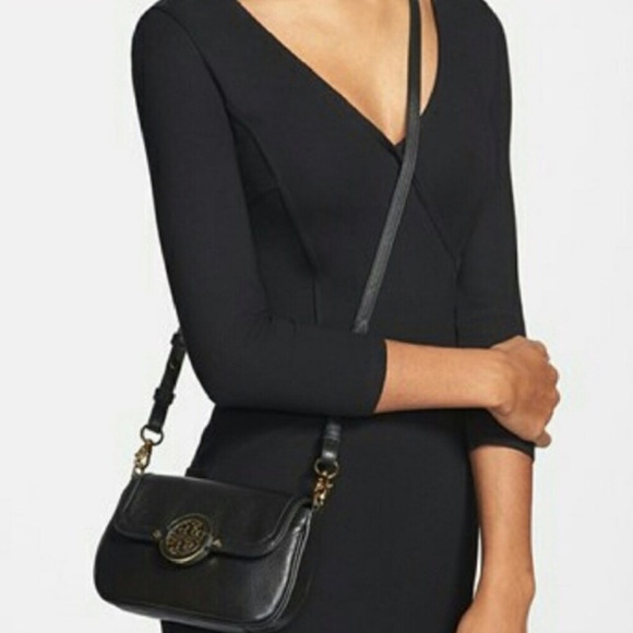 Tory Burch Amanda Black Leather Crossbody Bag with Gold Logo MSRP $295 - Picture 2 of 10
